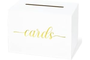 LANLISA White Card Box with Gold Foil Design, Gift Cards Receiving Box Holder for Birthdays Party, Graduations, Bridal & Baby