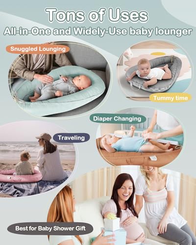 Baby Lounger - Infant Lounger for Newborn 0-24 Months, Pure Cotton Breathable Baby Nest Lounger Cover, Newborn Essentials for Baby Boys & Girls, Portable Baby Lounger for Home and Travel