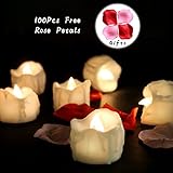 Youngerbaby 24pcs Warm White Flickering Timing Function LED Tea Light Candles (with Decor Rose Petals) Flameless Battery Operated Tealights with Timer (6 Hrs on 18 Hrs Off) for Wedding Christmas Party