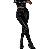WDIRARA Women's PU Leather Pants High Waisted Stretchy Skinny Trousers Night Out Clubwear