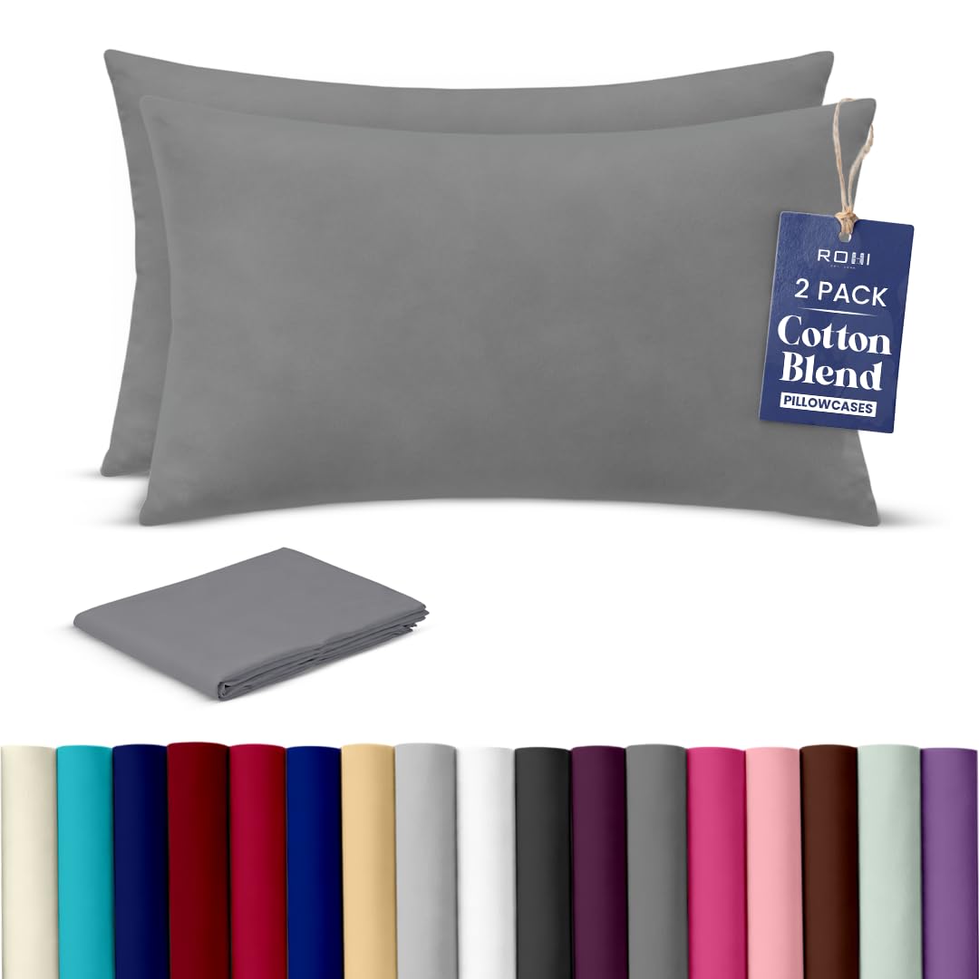 Rohi Luxury Grey Pillow Cases 2 Pack - (50×75cm) | Soft & Comfy Cotton Blend Pillow Covers with Envelope Closure | Breathable, Anti-Allergy, Fade & Wrinkle Resistant
