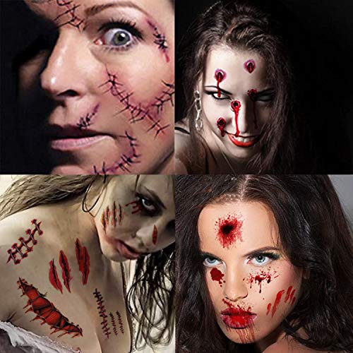 300+ Halloween Scar Temporary Tattoos - Vampire Zombie Party Supplies Decorations Bloody Cosplay Props - Realistic Fake Injury Wound for Halloween Costume Accessories(48 Sheets) - Thumbnail 4