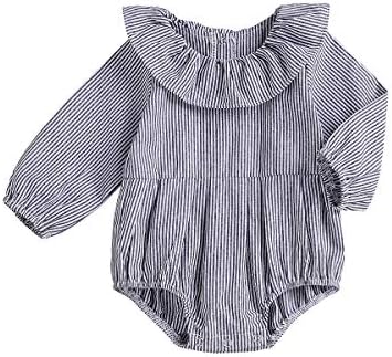 GSHOOTS Baby Girls' Romper Infant Girl Clothes Newborn Onesie Striped Bodysuit Ruffle Jumpsuit Long Sleeve Outfit