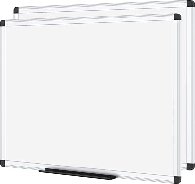 VIZ-PRO Magnetic Whiteboard 120 x 90 cm 2 Pack with Tray Silver Frame