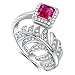 Merthus 925 Sterling Silver Created Ruby July Birthstone Feather Ring
