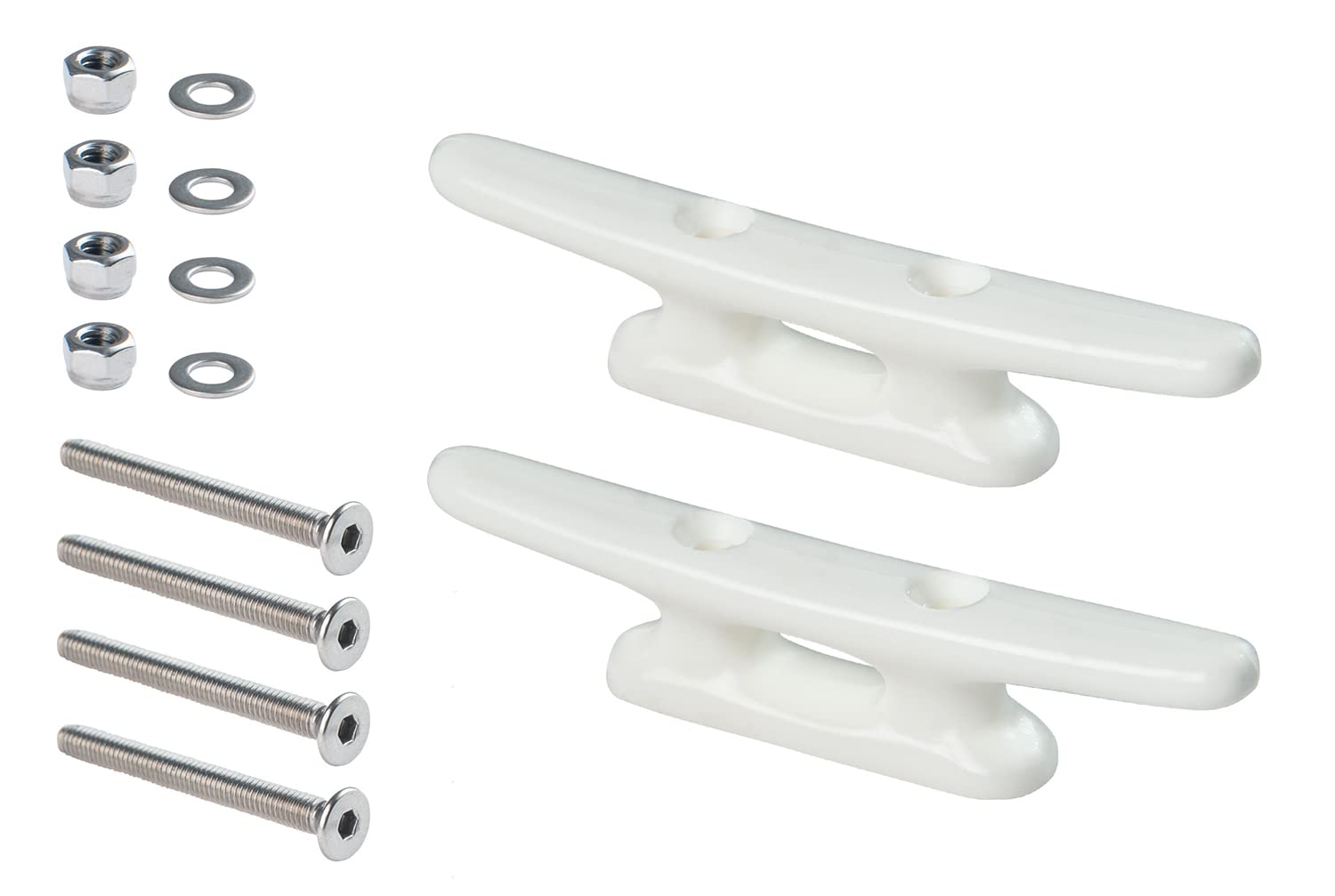 New Marine 2 nylon cleats including V4A screws (white, 75 mm).