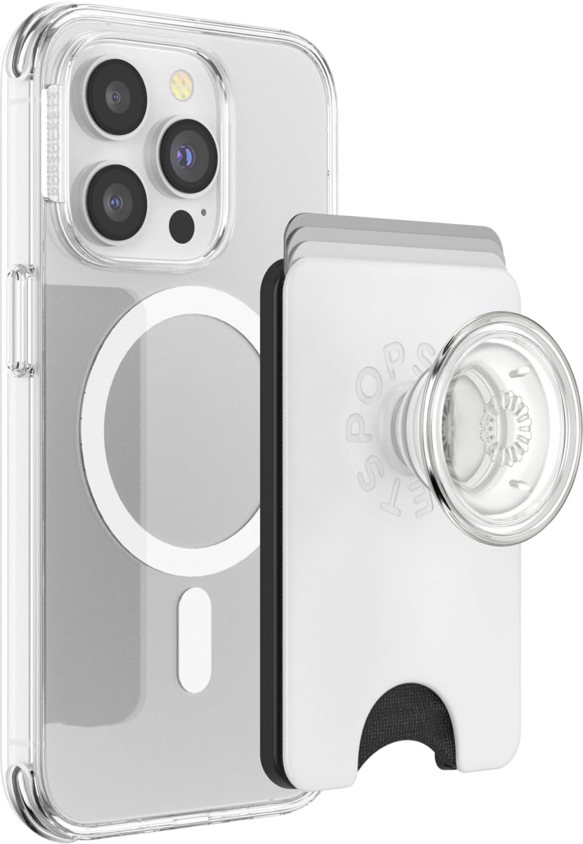 PopSockets Phone Wallet with Expanding Grip and Adapter Ring for MagSafe, Phone Card Holder, Wireless Charging Compatible, Wallet Compatible with MagSafe - White Clear — image 1