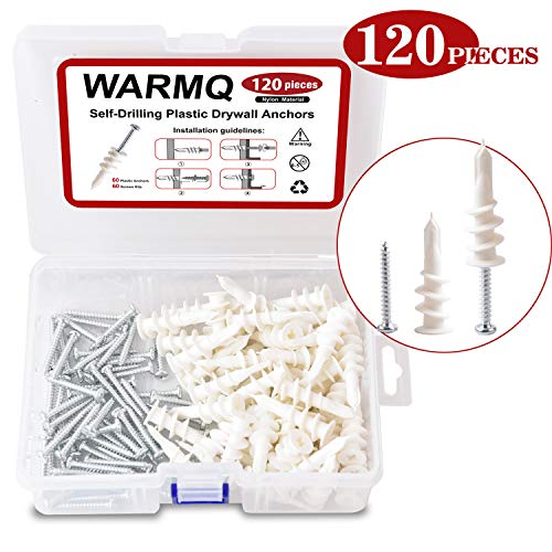 Drywall Anchors Plastic Self Drilling Hollow Wall Screw Anchors with Tapping Screws Assortment Set kit (120)