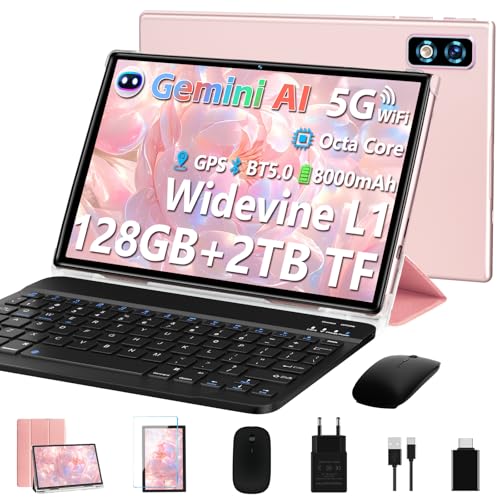 2026 Tablet 10 Pulgadas Android AI, Octa-Core 2.0GHz, 22GB(6GB+16GB)+128GB/TF 1TB, 8000mAh Batería, Widevine L1, GPS, 5G WiFi, Bluetooth5.0, Tablet con Funda, Teclado y Ratón - Dorado