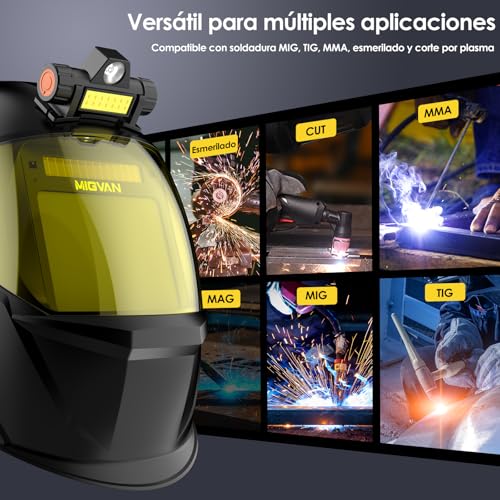 MIGVAN Automatic Welding Mask with LED Light Ultra-HD True-Color Mask 100x82mm XL Solar Welding 0.1ms for MIG TIG MMA and Frosted DIN 4/5-9/9-13 H-24