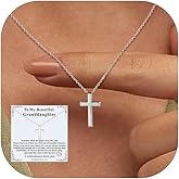 FaithHeart Stainless Steel Small Silver Cross Necklace for Women with Message Card - Non Tarnish Dainty Christian Faith Pendant Necklaces Gifts for Mom Wife, Birthday Jewelry Gift for Her