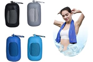 4 Pcs Cooling Towel (31.4"x 11.8"), Ice Towel,with Portable Towel Silicone Bag, Soft Breathable Chilly Towel Stay Cool for Yo