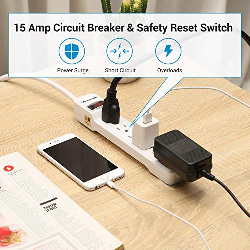 DEWENWILS 6Outlet Power Strip Surge Protector, 15FT Long Extension