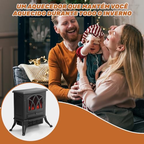 110V, 2000W, Design de Três Interruptores, Efeito de Vermelho de Chama 3D, Aquecedor Lareira Retrô, Aquecedor Eletrico Lareira