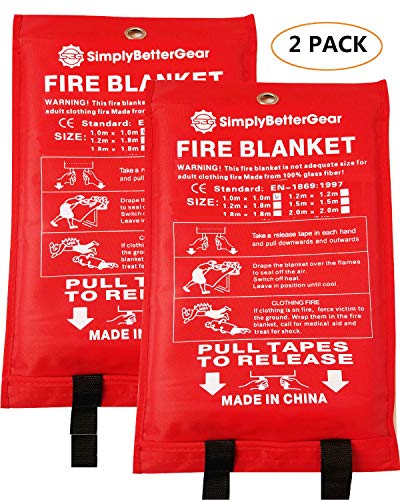 Simply Better Gear Fire Blanket 2 Pack Fiberglass Fire Extinguisher Safety Blankets Flame Retardant Emergency Survival Safety for Kitchen, Grill,Car,Office,Warehouse,Camp