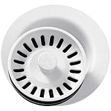 Elkay LKQD35WH Polymer Disposer Flange with Removable Basket Strainer and Rubber Stopper, White