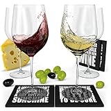 White and Red Wine Glasses Set of 4 with 4 Coasters, 15 oz