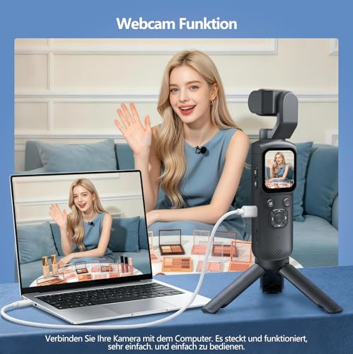 H-Bocam Vlog Camera 4K WLAN 75MP Vlogging Camera, 1.72 Inch Touch Screen, Quick Focus, Face Tracking, Small Handheld Camera for Travel, Outdoor Sports, with Tripod, 16GB Card, 2400mAh Battery