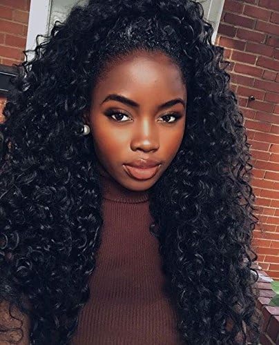 DLW Hair Brazilian Kinky Curly Virgin Human Hair wigs T Part Lace Front Wig Custom Natural Hairline Glueless Lace Front Wig (16inch)