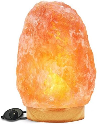 WBM Natural Hand Carved Pink Crystal Salt Lamp,( 7 to 11 lbs) 8 to 9 Inch. ETL Certified Dimmable Himalayan Pink Salt Night Lamp with Genuine Neem Wood Base, 3 Light Bulb and Rotary Dimmer Switch