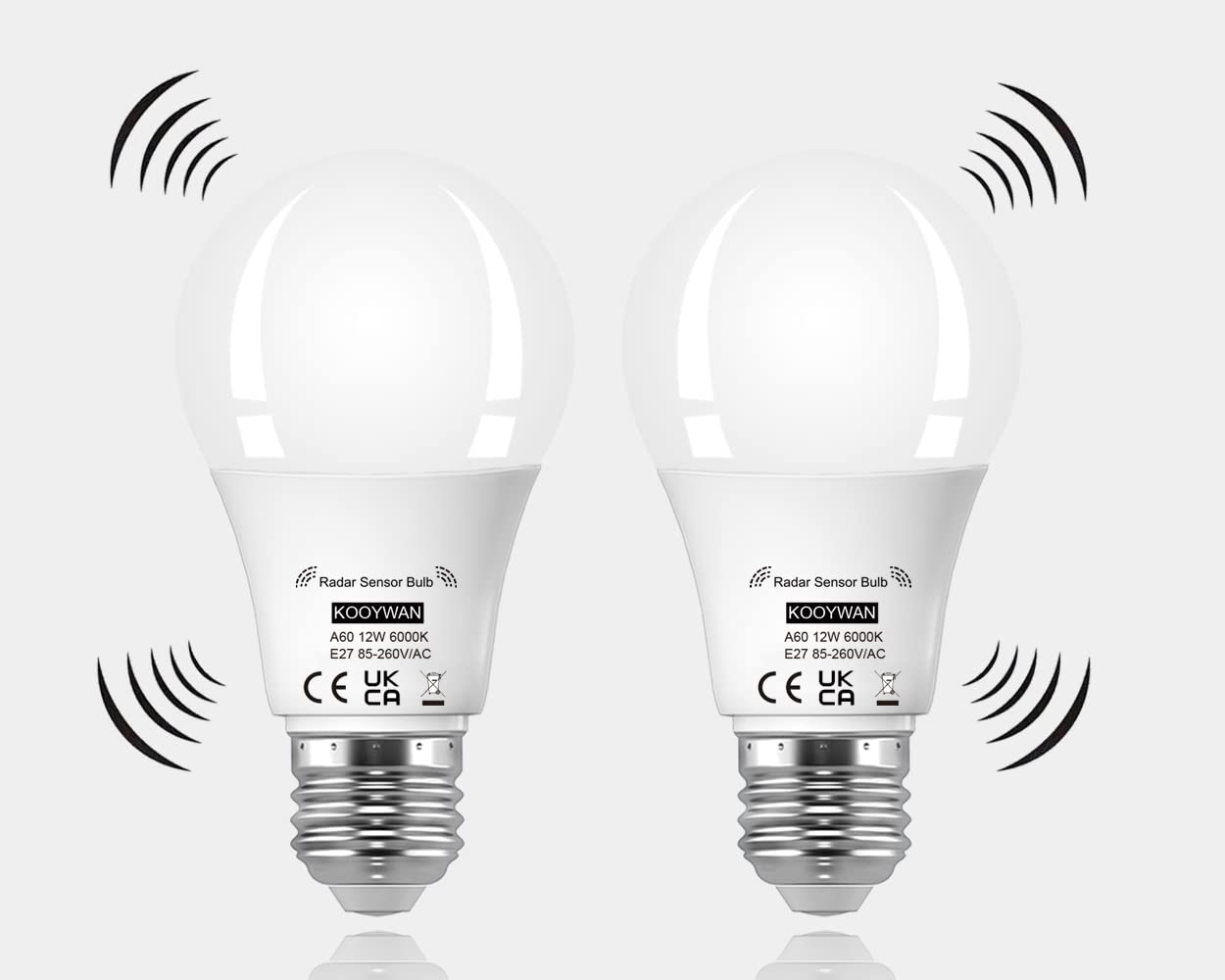 KOOYWAN LED Sensor Lamp 12W E27 6000K Motion Sensor Light Control Radar Lamp Pack of 2 — image 1