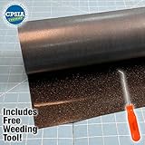 Siser Glitter Black Easyweed Heat Transfer Craft Vinyl Roll Including Stainless Steel Weeding Tool (3ft x 10