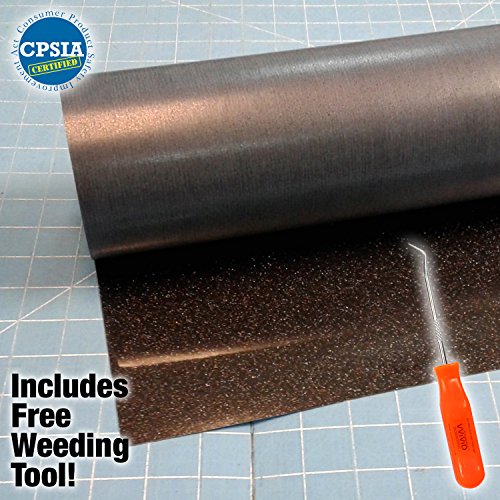 Siser Glitter Black Easyweed Heat Transfer Craft Vinyl Roll Including VViViD-Brand Stainless Steel Weeding Tool (3ft x 10