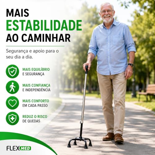 Bengala Bastão 4 Pontas Alumínio Adulto Idoso Regulável 100kg