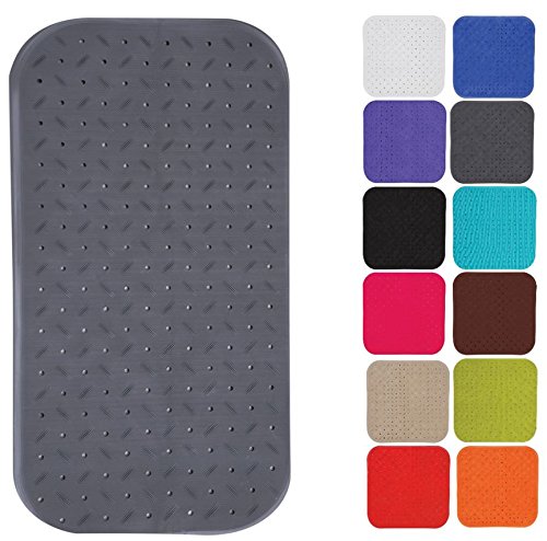 MSV Premium Shower Mat, Antibacterial, Non-Slip with Suction Cups, Grey, Rose Scent, Approx. 36 x 76 cm, Washable at 60 °C