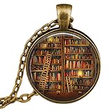 SENFAI Fashion Vintage Library and Books Pendant Necklace Book Lover Pendant Books Jewelry Best Gift