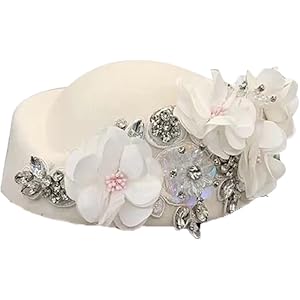 Vintage British Floral Rhinestone Felt Beret Hat for Women, Church Bowler Style