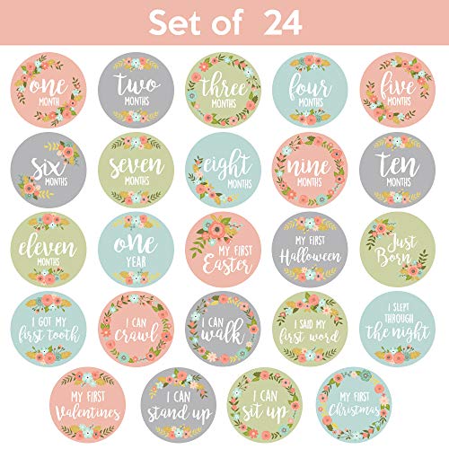 5 Monthly+Stickers+Floral+Milestone+Newborn