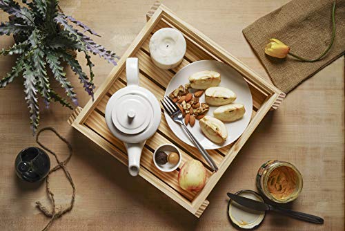 GoCraft Pine Wood Square Tray | Serveware Kitchen Accessories Breakfast Tray - 12" X 12" [CC0211-CG] - Thumbnail 4
