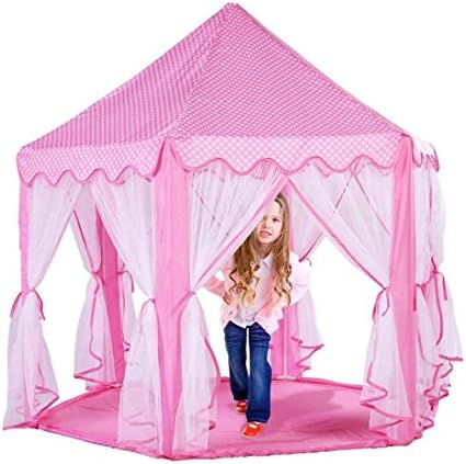 Extra Thick Kids Indoor Princess Castle Play Tents with Beading Decoration,Outdoor Girls Large Playhouse,55"x 53"