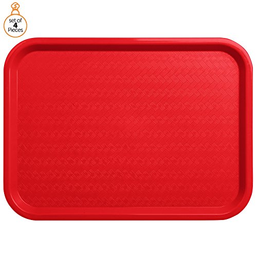 4 Fast Food Trays 14 inch x 18 inch Red Café Standard Cafeteria, Restaurant, Pizza, Diner Serving Tray