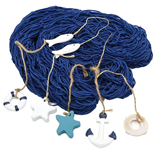 NKTM Mediterranean Style Nautical Fishing Net Seaside Wall Beach Party Sea Shells Decoration (6 PCS Accessories)