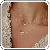 Yheakne Vintage Layered Heart Choker Necklace Interlocking Heart Necklace Choker Double Heart Pendant Necklace Gold Love Heart Necklace Chain Jewelry for Women