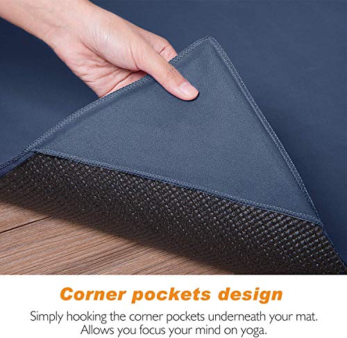 TOPLUS Yoga Towel - Sweat Absorbent Non-Slip Hot Yoga Towel + Hand Towel 2in1 Set, Microfiber, Super Soft, Best Yoga Mat Towel for Bikram Hot Yoga, Pilates, with Carry Bag (Navy, 68"X24")