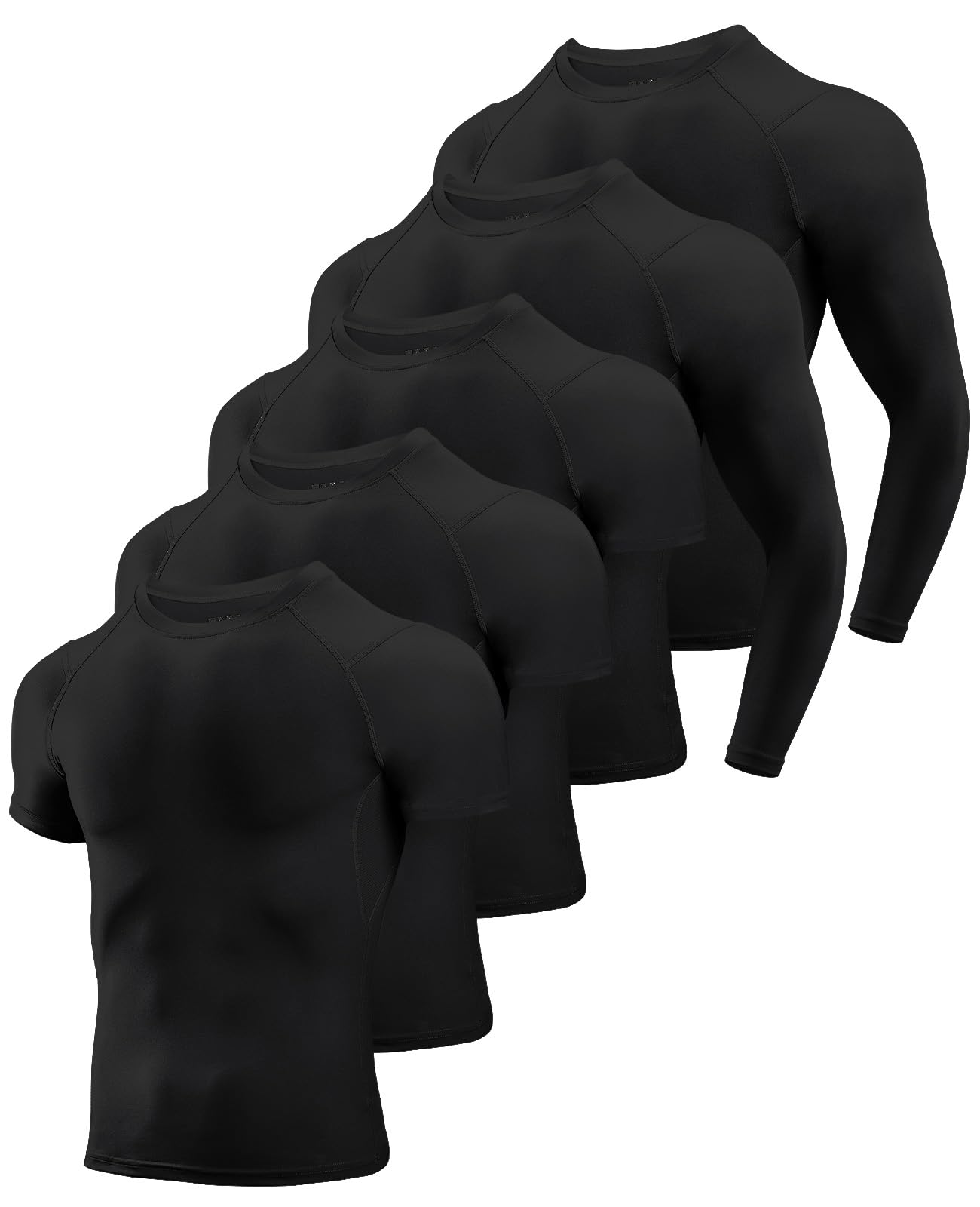 Photo 1 of Niksa 2/4/5 Pack Compression Shirts for Men, Short/Long Sleeve Athletic Rash Guard Base Layer Undershirt Gear Workout T Shirt Men's Compression Shirts for Sports Black