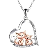 Yocoyee Fox Pendant Necklace Love Heart shape with Rhinestone Lovely Fox Animal Necklace for Women Jewelry