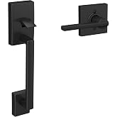 SCHLAGE Century Lower Half Entry Handleset, Latitude Lever, Matte Black | Exterior front door handleset grip with reversible interior lever, No deadbolt, Pairs with smart locks, Certified durability
