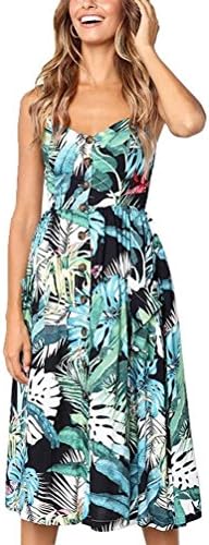 Poptem Women's Midi Dresses V-Neck Bohemian Floral Spaghetti Strap Summer Beach Sundresses