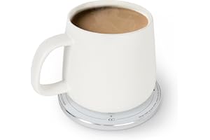 APEKX Self-Heating Ceramic Mug Set - 130°F / 55°C Optimal Temperature Control, Wireless 15W Phone Charging Pad - 12.8 fl oz/380 mL Capacity with USB-C Power Adapt (White)