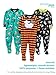 Simple Joys by Carter's Baby Boys' 3-Pack Loose Fit Flame Resistant Polyester Jersey Footed Pajamas, Black Space/Green Forest Animals/Orange Stripe, 12 Months