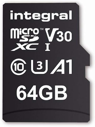 Integral 64GB microSDXC UHS-I U3 V30 Card + SD Adapter, 100MB/s Read, 45MB/s