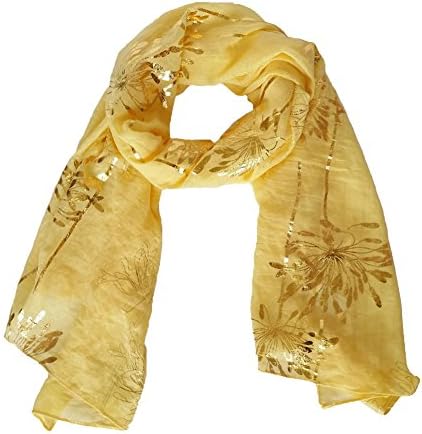 Lily Park Women's Fashion Soft Light Weight Floral Print Sheer Scarf Shawl Wrap(Butter Yellow)