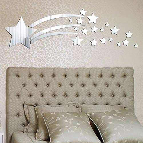Iusun 3D Wall Sticker Removable Mirror Stars DIY Self-adhesive Wall Decal Wall Paper Decoration for Room Home Nursery Bedroom Office Supplies Gift - Ship From USA (Silver) - Thumbnail 3
