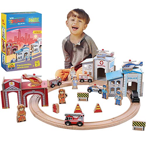 On Track USA 3 in 1 Emergency Police, Fire and Hospital Rescue Train Expansion Set, 40 Piece Accessories Set Compatible with Thomas, Brio, Melissa and Doug (Tracks Not Included) - Thumbnail 5