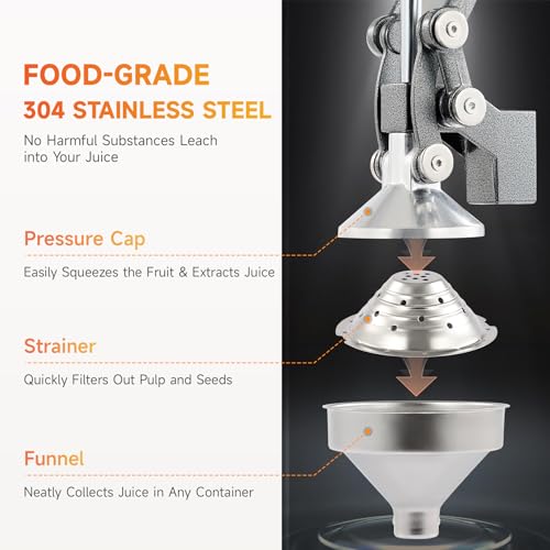 CO-Z Professional Manual Citrus Juicer Pomegranate Orange Lemon Juicer with Steel Lever for Home, Restaurant, Bar (Grey)