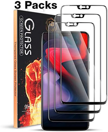 MEGIVEZ [3 Pack] Compatible for Oneplus 6 Screen Protector - Tempered Glass [Full Coverage] [Bubble-Free] HD Clear Anti Scratch Film for one 6 Plus Phone with Lifetime Replacement Warranty Black